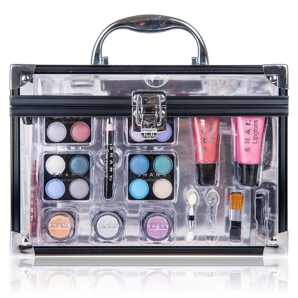 Carry All Trunk Makeup Train Case with Re-Usable Aluminum Makeup Storage Case. Non Toxic Color Make up Set with Eye Palettes, Blushes,Makeup Powders, Manicure, Pedicure and Makeup Brushes.