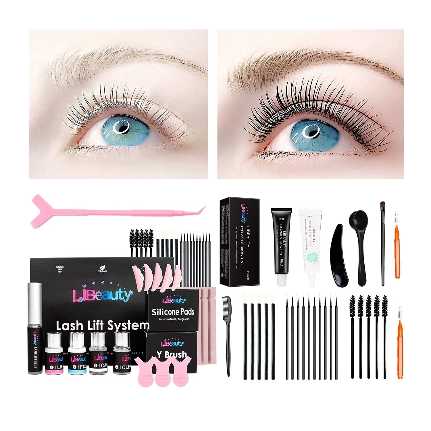 Lash Lift and Color Kit, Eyebrow Lamination with Black Color Kit, Suit for Home DIY & Salon, Eyelashes Black Curling Thicker Your Eyes Effect Great