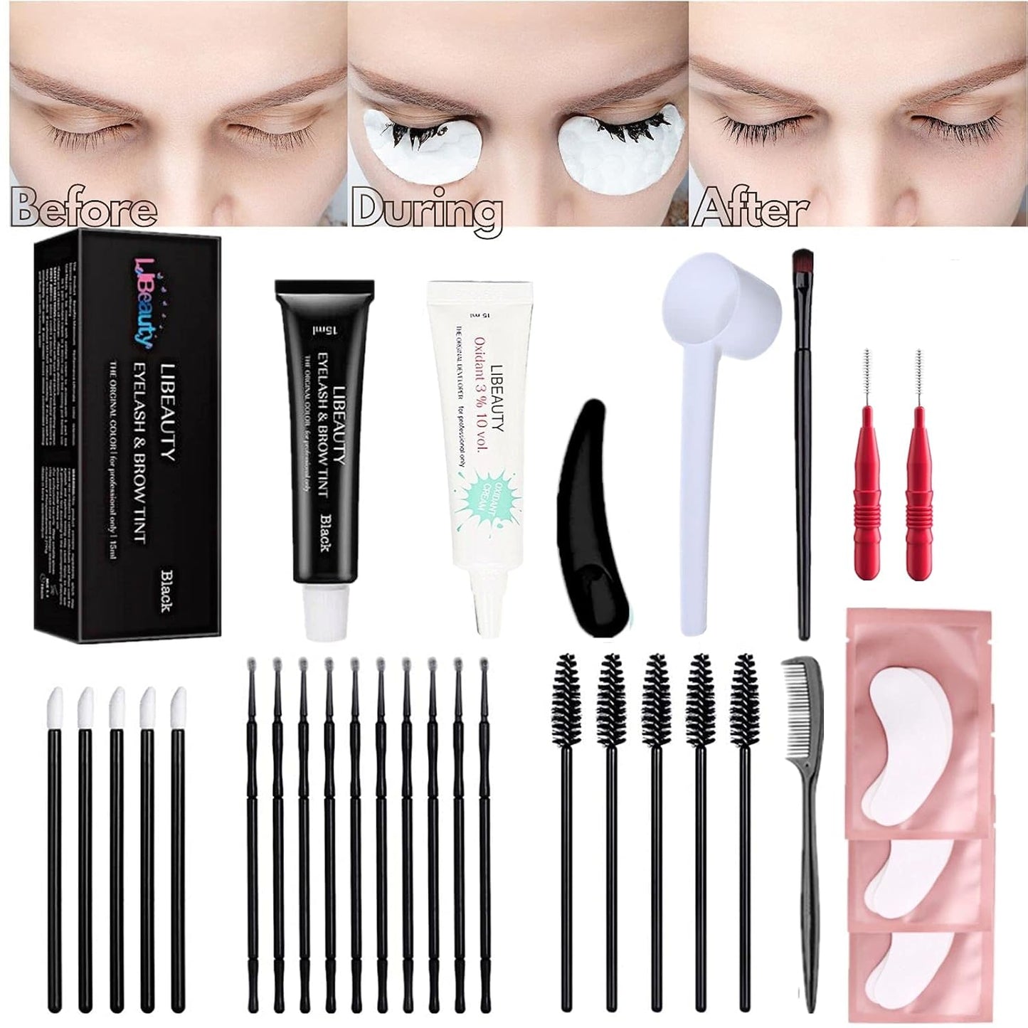 Lash Lift and Color Kit, Eyebrow Lamination with Black Color Kit, Suit for Home DIY & Salon, Eyelashes Black Curling Thicker Your Eyes Effect Great